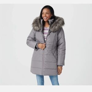Susan Graver Water Resstnt Quilted Puffer Jacket with Hood-Gray-XXS-NEW-A385729